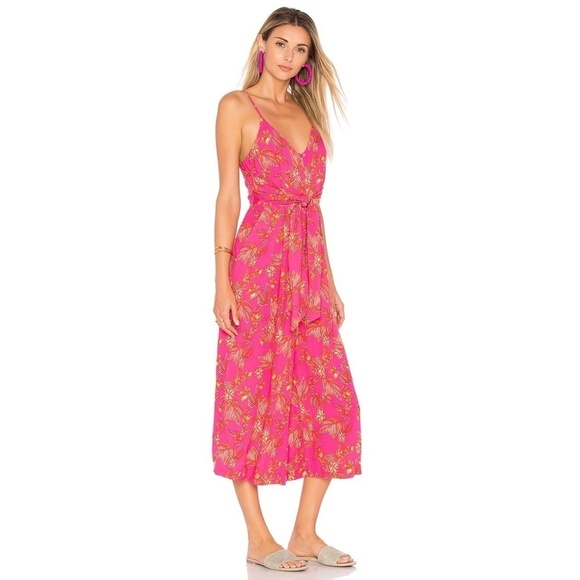 FREE PEOPLE Hot Tropics Jumpsuit Cropped Floral Tie Waist Colorful Print Size 4 - Picture 7 of 16